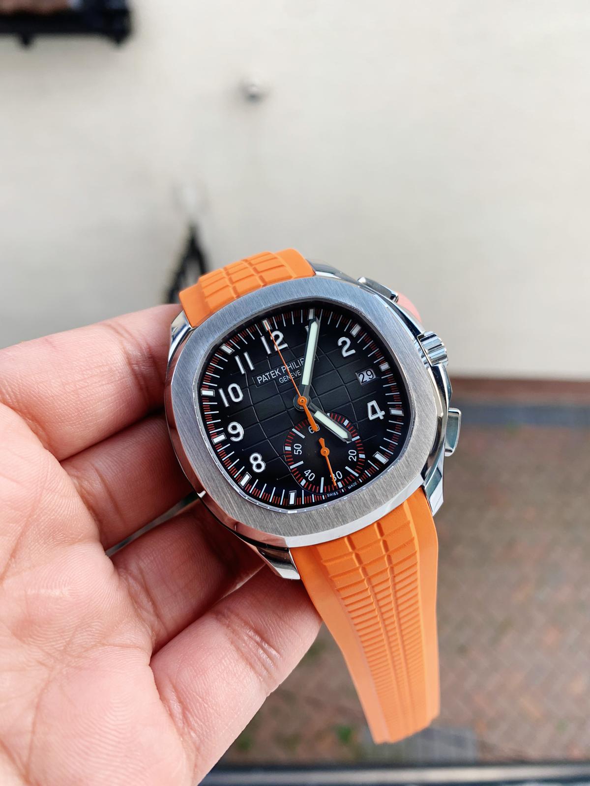 Aquanaut 5168G 42mm SS ZF 1:1 Best Edition Black Dial on Orange Rubber ...
