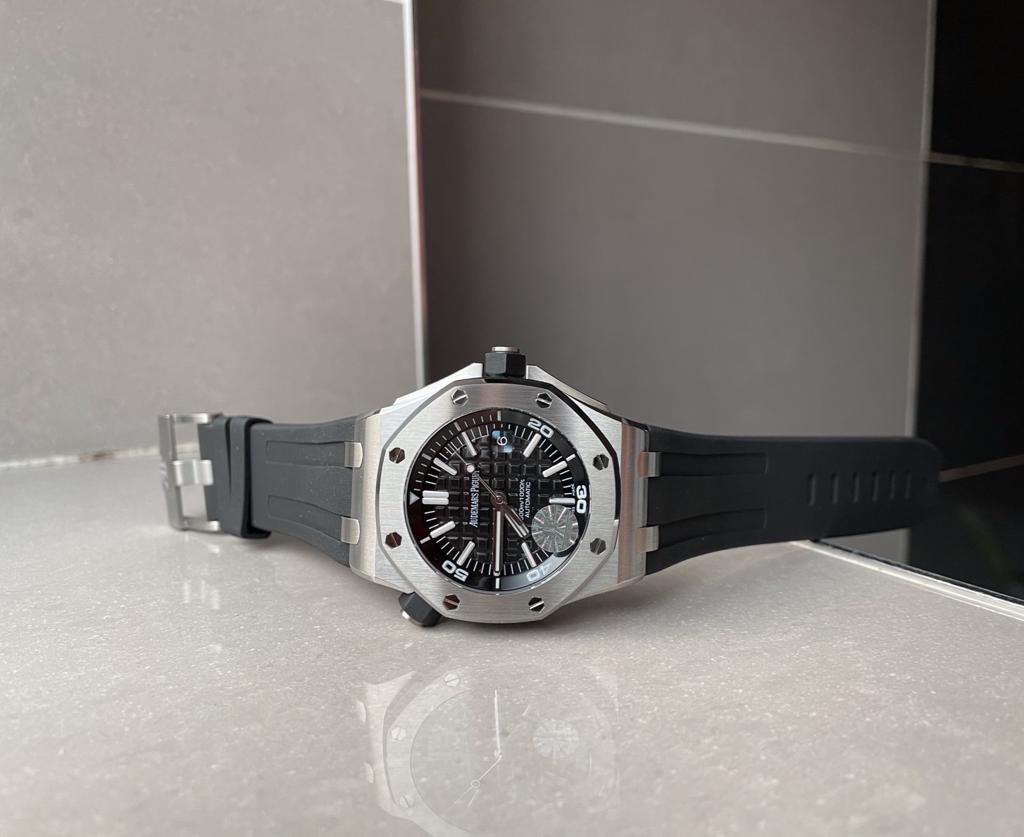 Royal Oak Offshore Diver 15703 JF 1 1 Best Edition Black Dial on Black Rubber Strap A2824