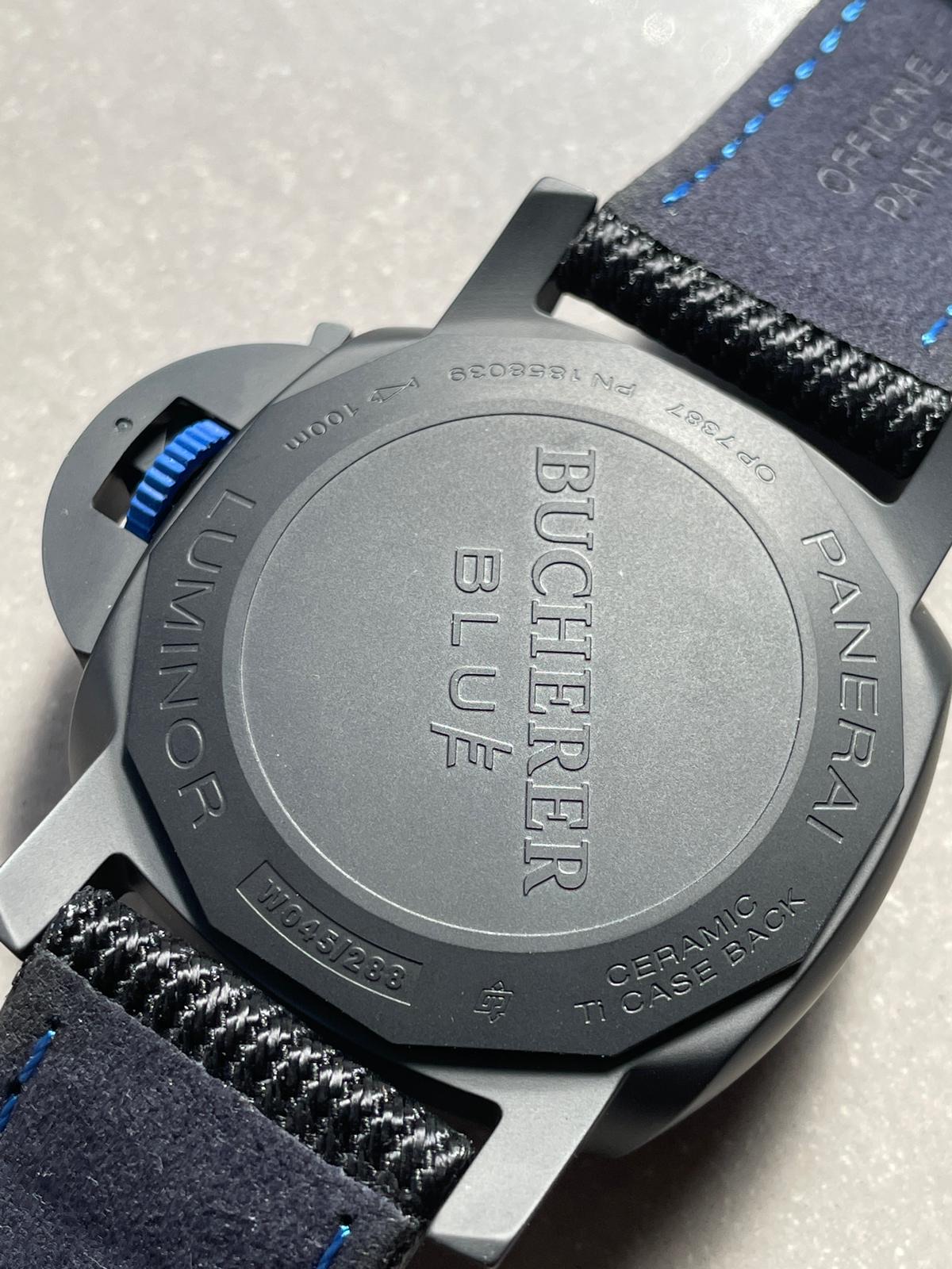 PAM1176 REAL CERAMIC V2 VSF 1 1 BLACK DIAL ON BLUE TEXTILE STRAP