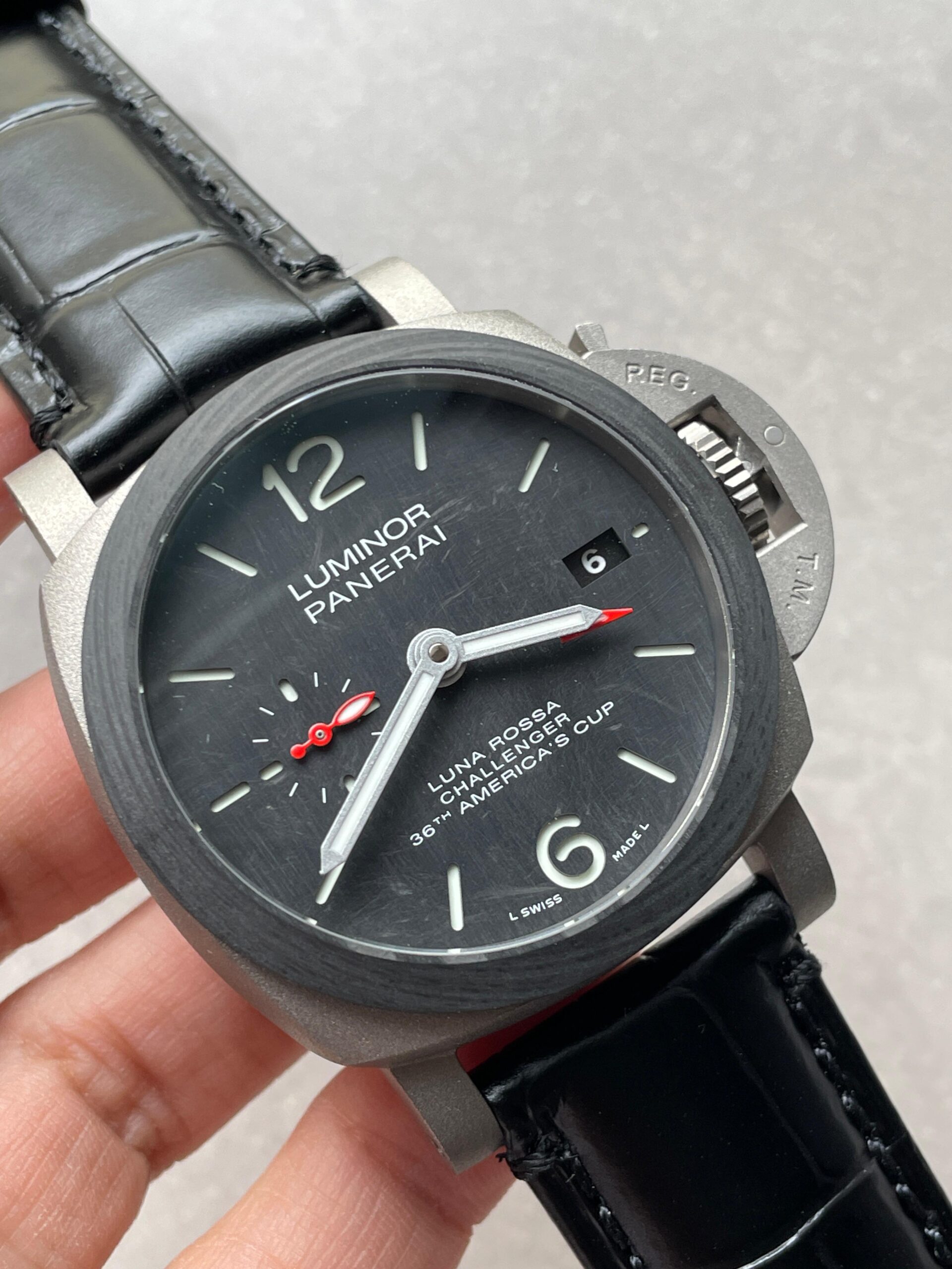 Luminor GMT Luna Rossa PAM01096 TI Black Dial Stick on Leather