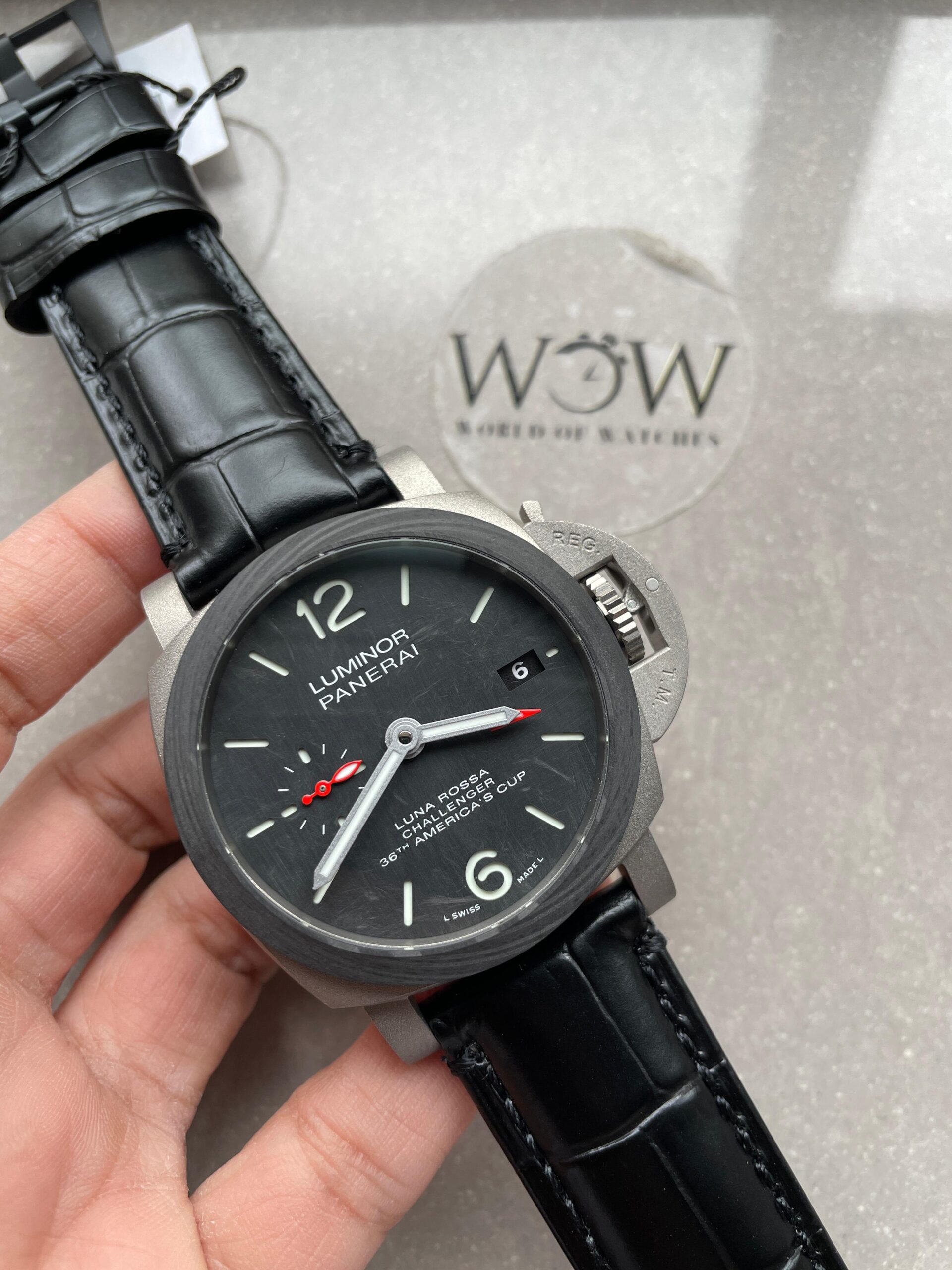 Luminor GMT Luna Rossa PAM01096 TI Black Dial Stick on Leather