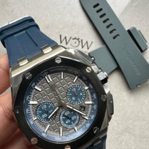 APF Royal Oak Offshore 44mm SS Black Ceramic Bezel 1:1 Best Edition Gray/Blue Dial on Gray Rubber Strap A3126