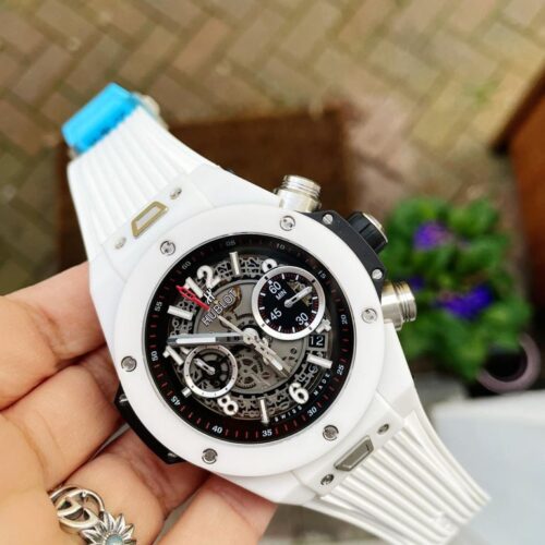 Big Bang Unico White Ceramic HBF 1:1 Best Edition Black Skeleton Dial on Whtie Rubber Strap A1242