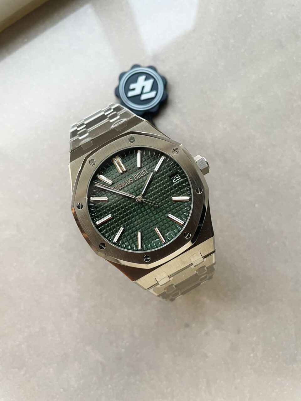 Royal Oak 41mm 15510 "50th Anniversary" SS ZF 1:1 Best Edition Green Textured Dial on SS Bracelet A4302 - Image 3