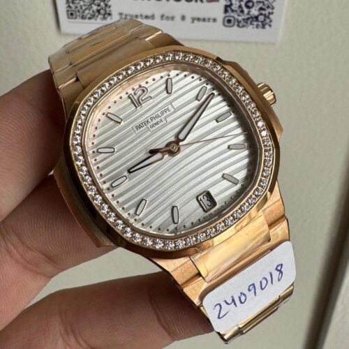 Nautilus 7118 35mm RG Diam Bezel White Dial Sticks on RG Bracelet PPF A324