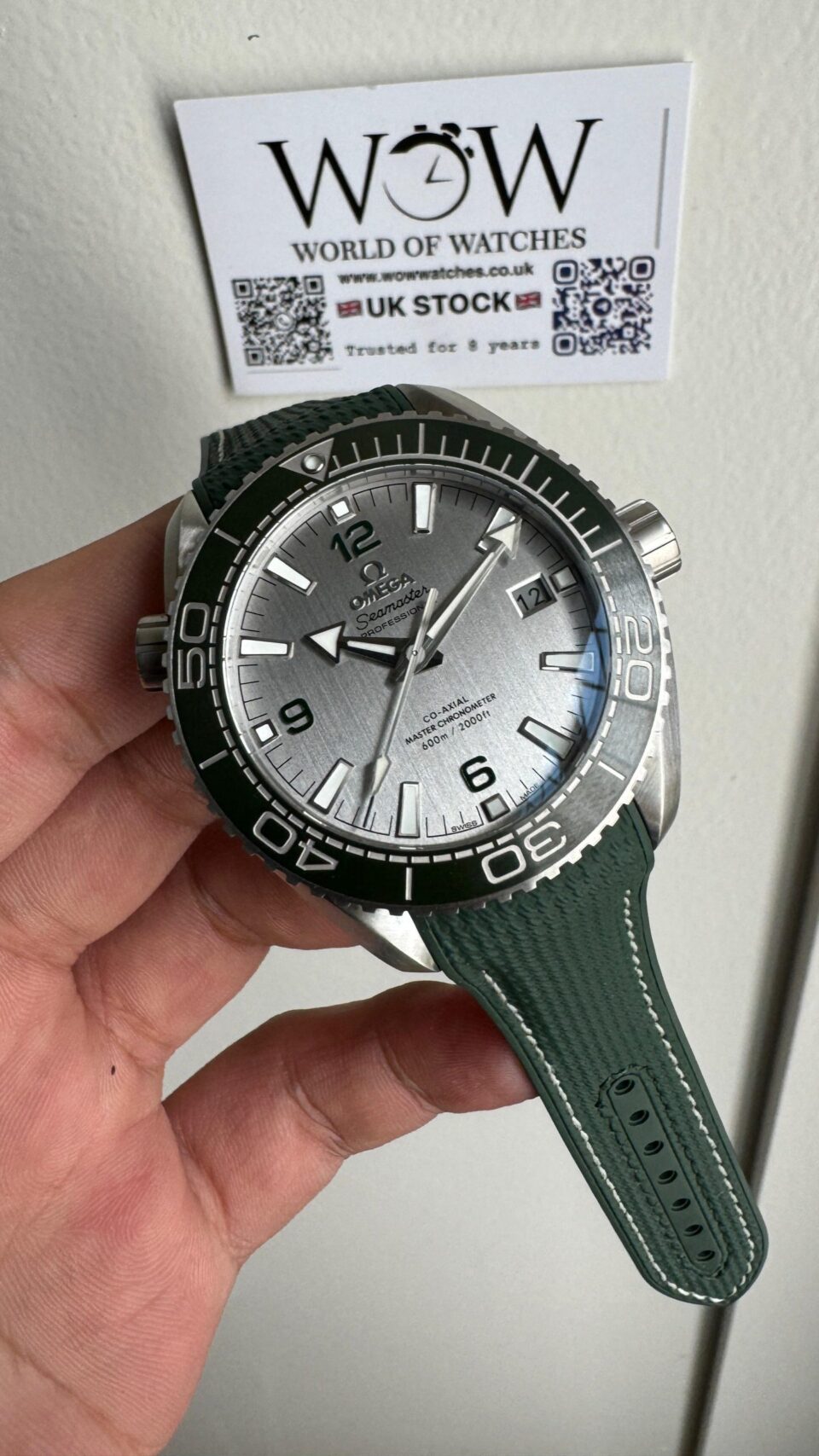 Planet Ocean 600M 43.5mm Green Ceramic Bezel SS VSF 1:1 Best Edition Silver Dial on Green Rubber Strap A8900