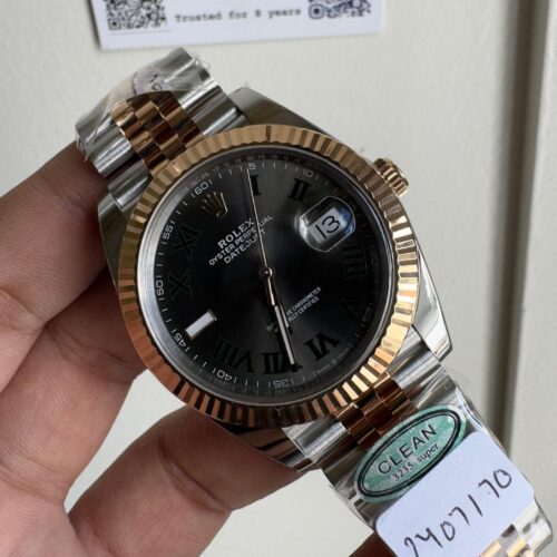 Datejust 41mm 126334 "Wimbledon" 904L RG Fluted Bezel Slate Dial on SS and RG Jubilee Bracelet Clean VR3235