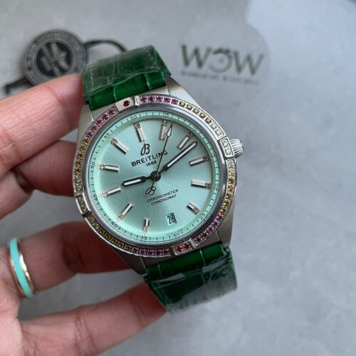 Chronomat 36mm u77310591u1 Green Leather strap Light Green dial GF Factory