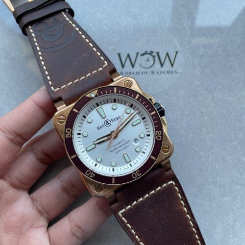 BR03-92 Diver 42mm Bronze BRF White Dial on Leather Strap A2824