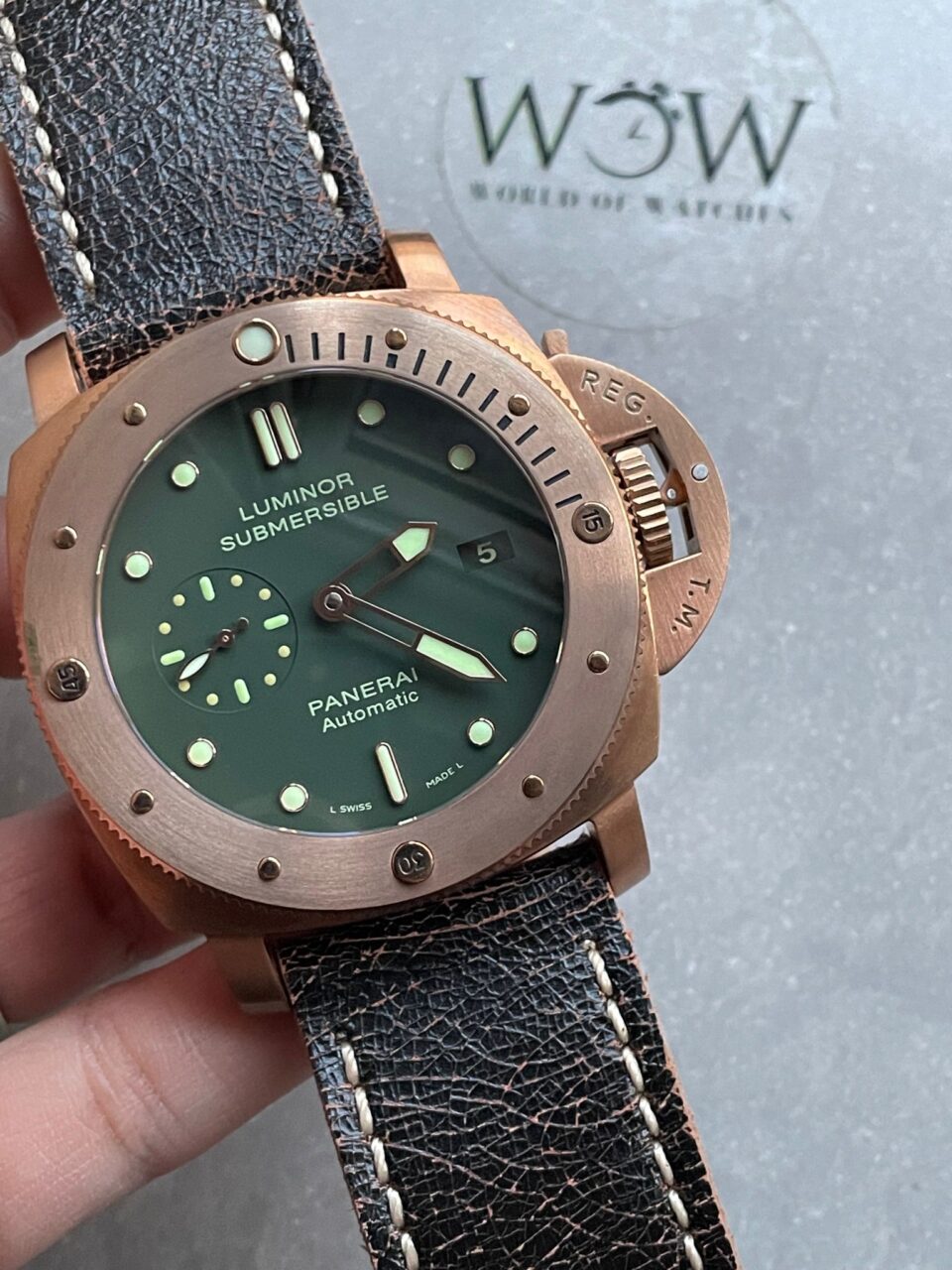 PAM382 N Bronzo VSF 1:1 Best Edition on Green dial on Brown Distressed Calfskin Strap P.9000 - Image 9
