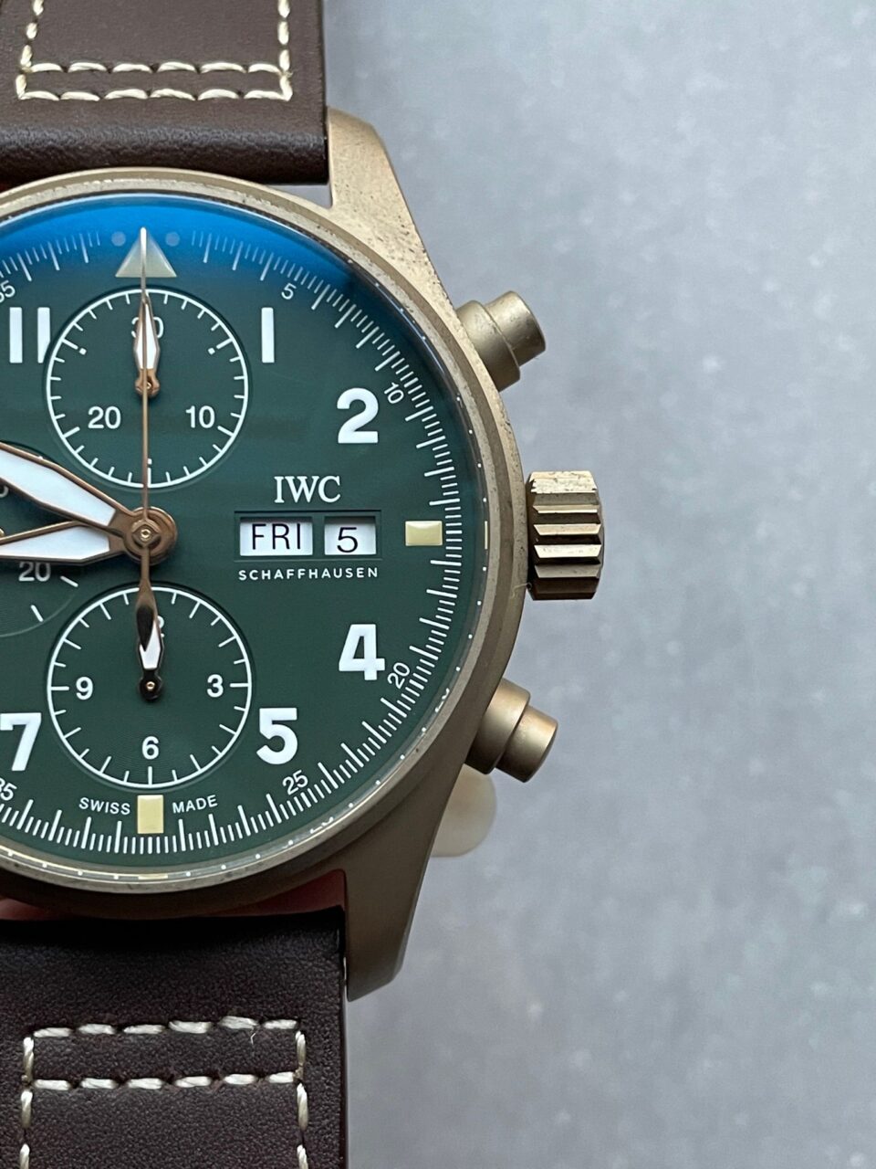 Pilot Chrono Spitfire IW387902 Bronze ZF 1:1 Best Edition Green Dial on Brown Leather Strap A7750 - Image 6