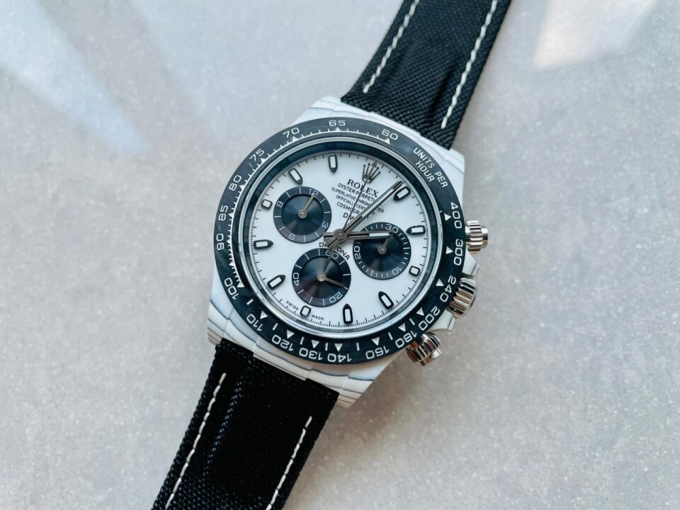 Daytona DIW PANDA White Carbon Case and Bezel Noob Best Edition White/Black Dial on Black Nylon Strap SA4130 V2 - Image 3