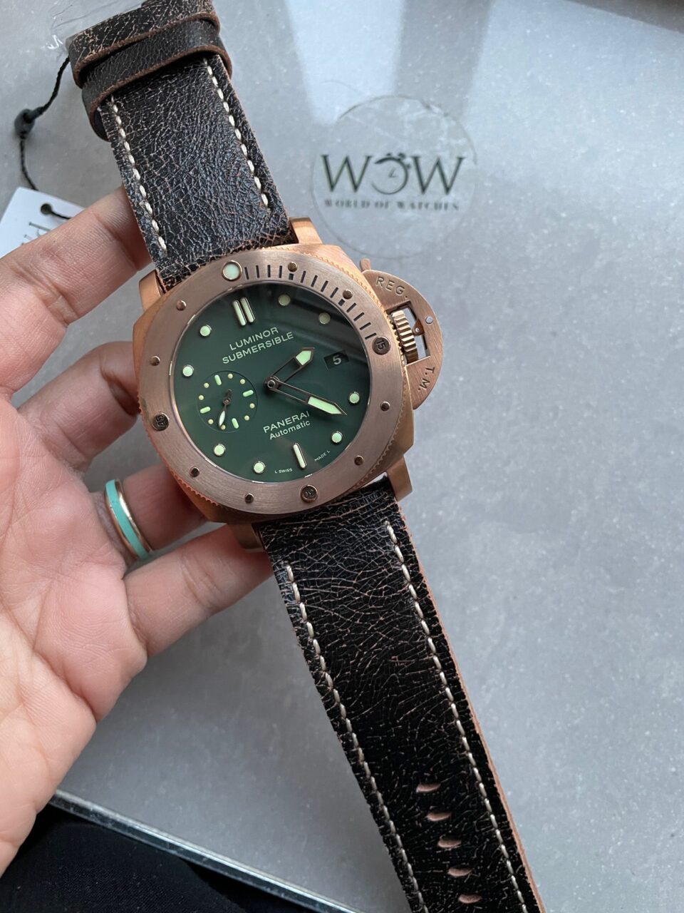 PAM382 N Bronzo VSF 1:1 Best Edition on Green dial on Brown Distressed Calfskin Strap P.9000