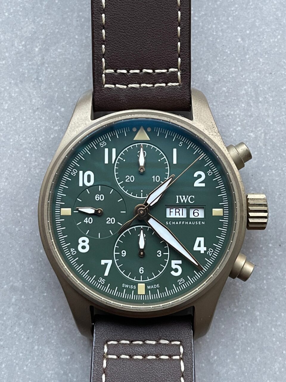 Pilot Chrono Spitfire IW387902 Bronze ZF 1:1 Best Edition Green Dial on Brown Leather Strap A7750 - Image 7