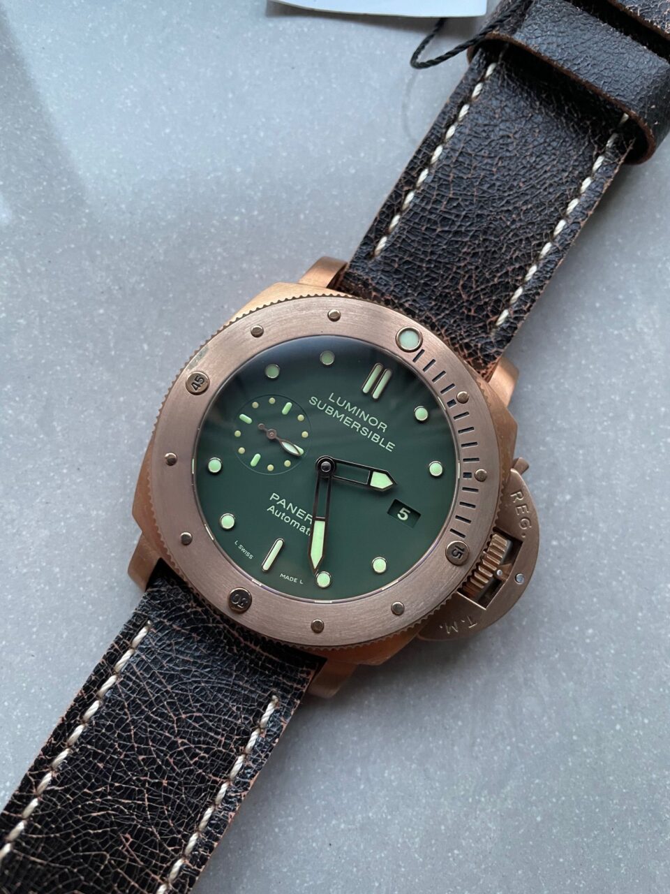 PAM382 N Bronzo VSF 1:1 Best Edition on Green dial on Brown Distressed Calfskin Strap P.9000 - Image 2