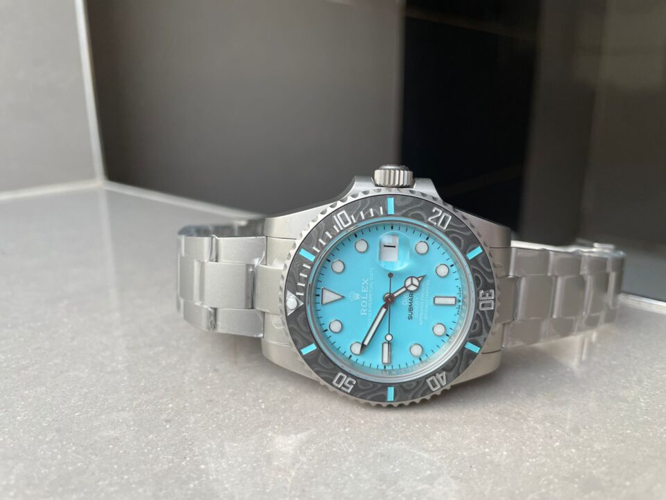 Submariner Sandblasted DIWF Best Edition Carbon Bezel Tiffany Blue Dial Dial on SS Bracelet VR3135 - Image 4
