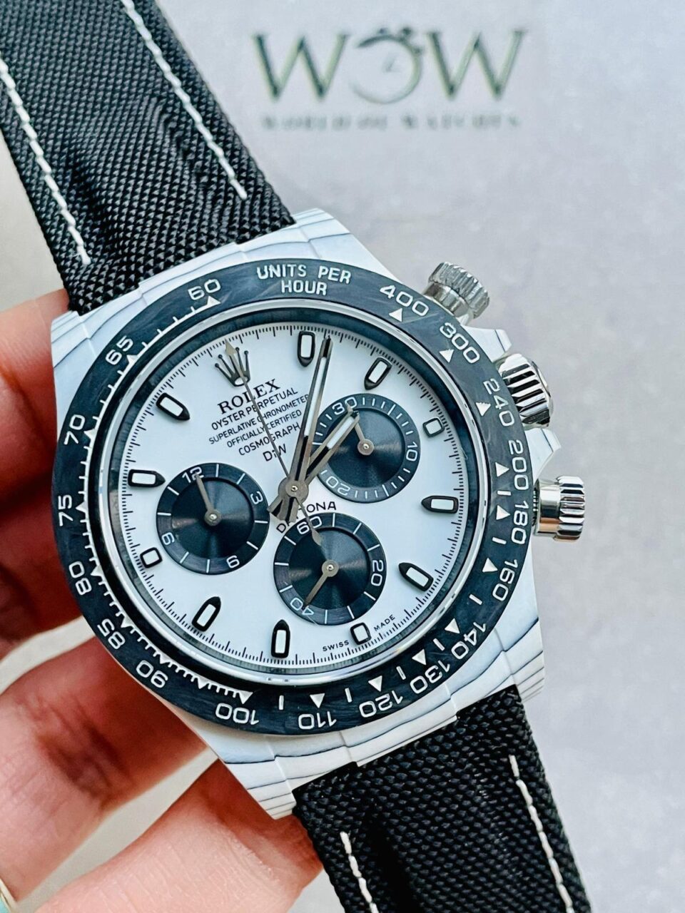 Daytona DIW PANDA White Carbon Case and Bezel Noob Best Edition White/Black Dial on Black Nylon Strap SA4130 V2 - Image 8