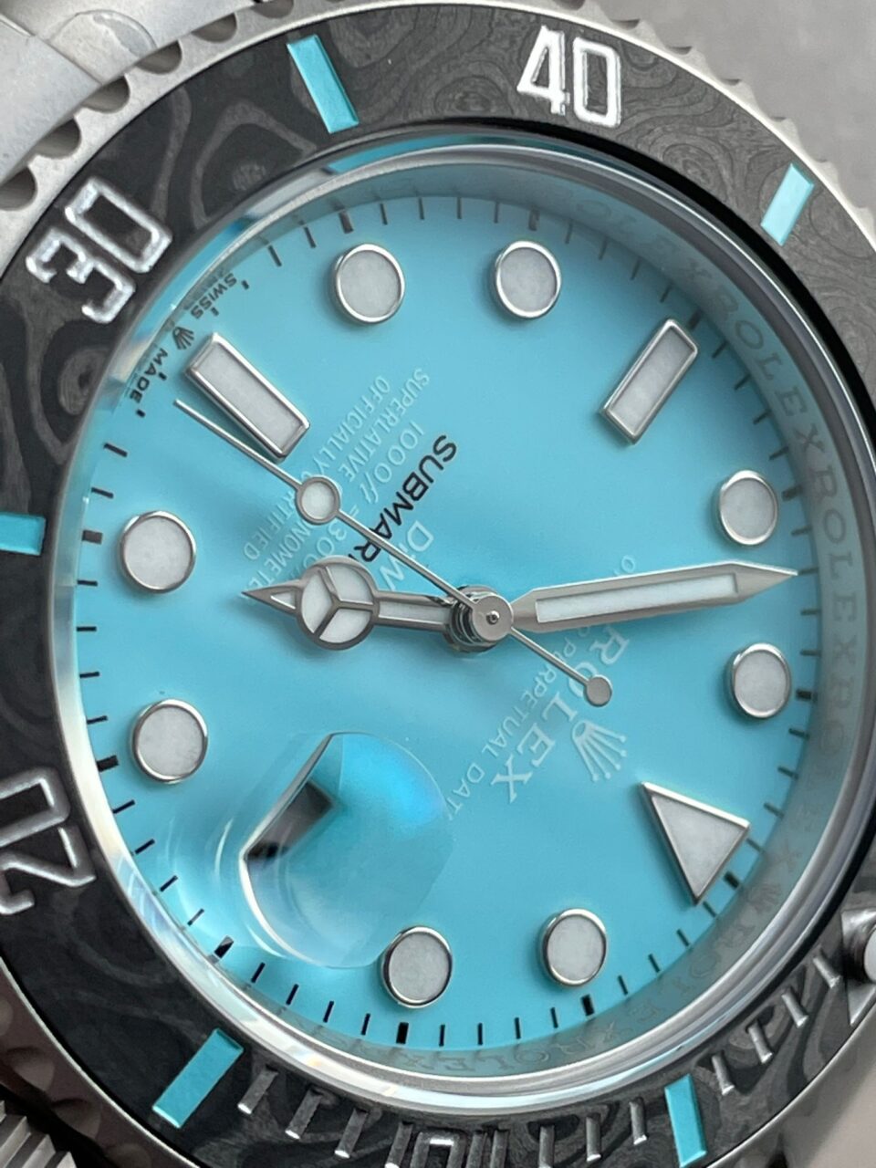 Submariner Sandblasted DIWF Best Edition Carbon Bezel Tiffany Blue Dial Dial on SS Bracelet VR3135 - Image 7