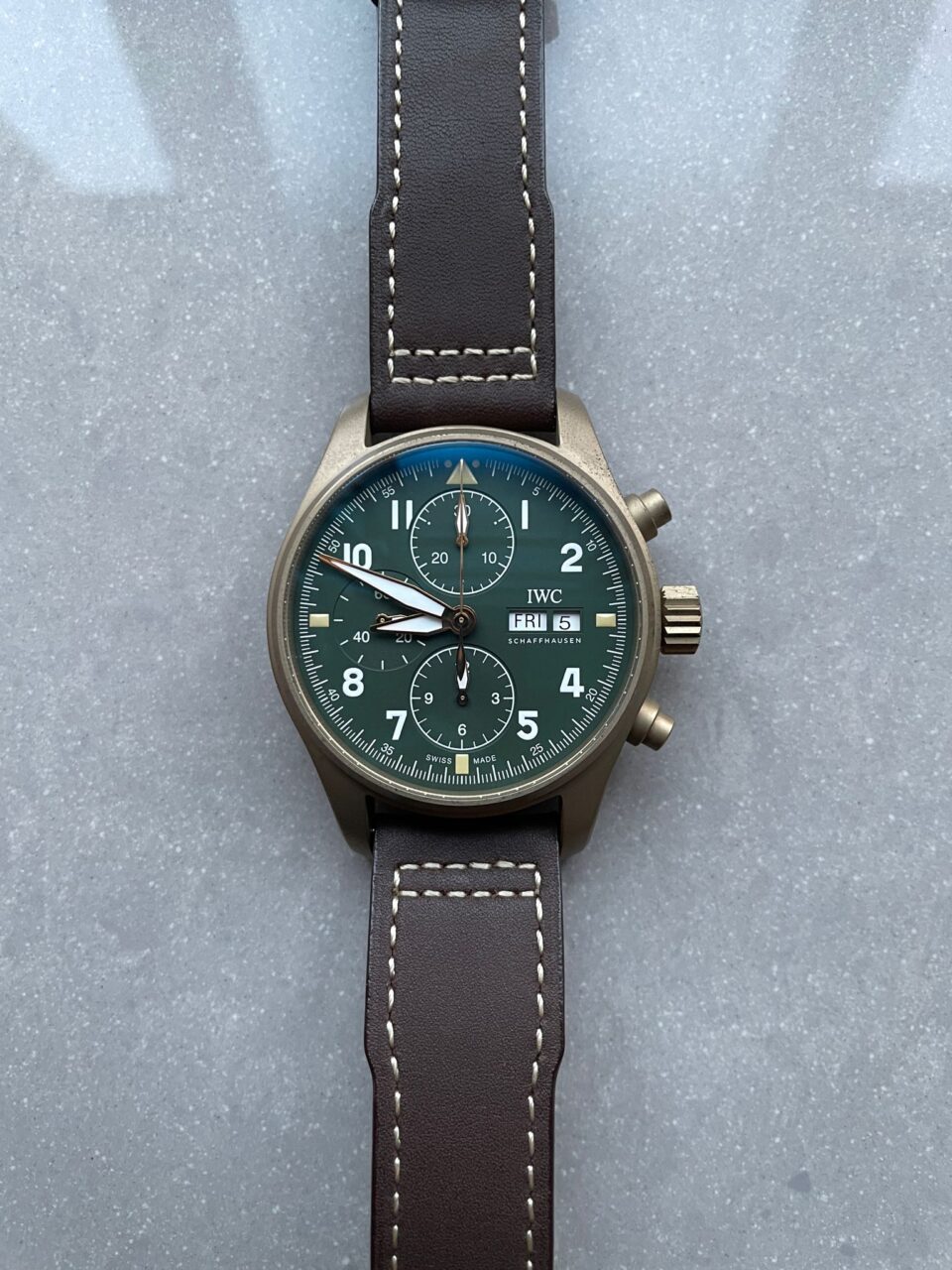 Pilot Chrono Spitfire IW387902 Bronze ZF 1:1 Best Edition Green Dial on Brown Leather Strap A7750 - Image 9