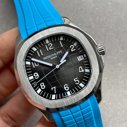 Aquanaut 5168G 42mm SS 3KF 1:1 Best Edition Black Dial on Light Blue Rubber Strap A324 V2