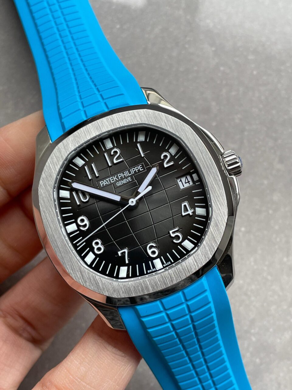 Aquanaut 5168G 42mm SS 3KF 1:1 Best Edition Black Dial on Light Blue Rubber Strap A324 V2