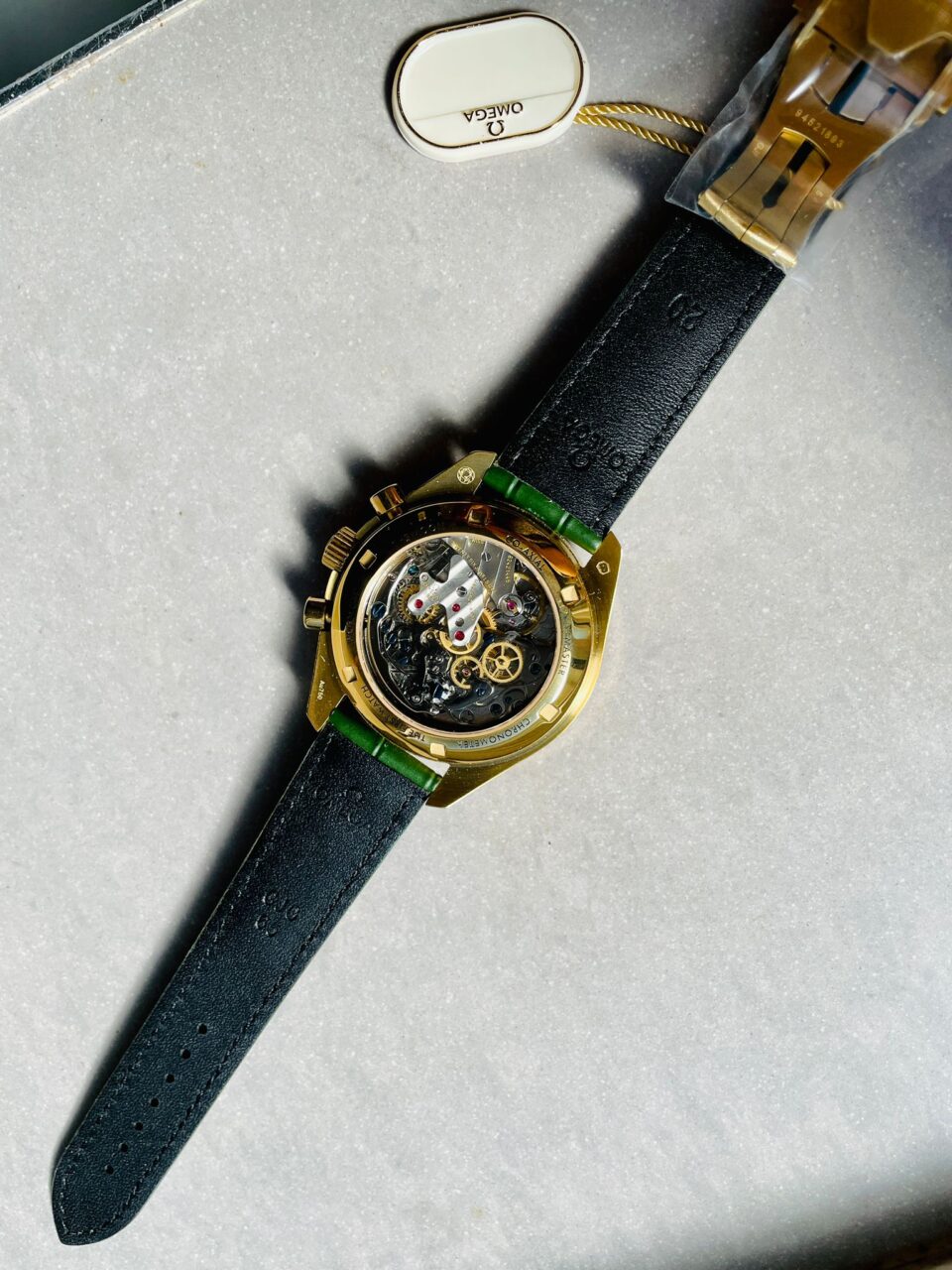 Speedmaster Moonwatch in Moonshine Gold YG RMF Best Edition Green Dial on Green Leather Strap Manual Chrono - Image 15