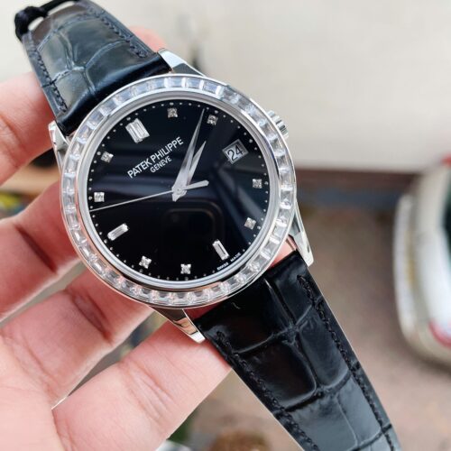 Calatrava ZF 5298p Date Sweep Seconds in Diamond Bezel Black Dial ZF factory
