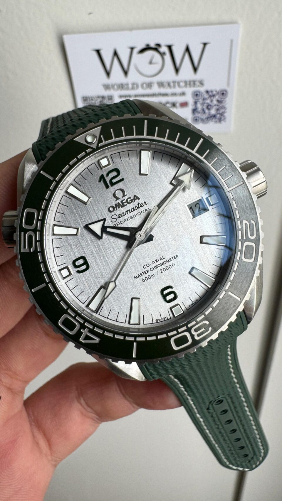 Planet Ocean 600M 43.5mm Green Ceramic Bezel SS VSF 1:1 Best Edition Silver Dial on Green Rubber Strap A8900 - Image 2