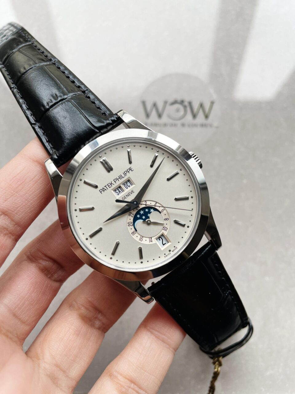 Annual Calendar Moonphase 5396 SS ZF 1:1 Best Edition White/Blue Dial on Black Leather Strap A324