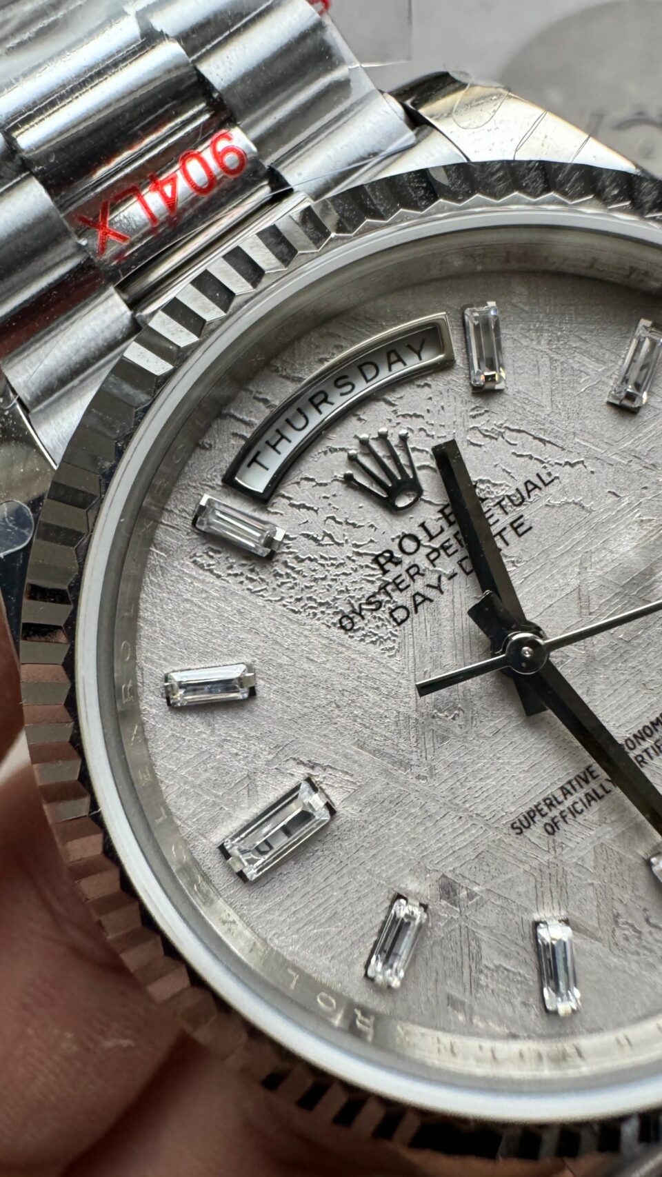 Day-Date 40mm 904L SS Meteorite Dial Diam on President Bracelet QF VR3255 - Image 4