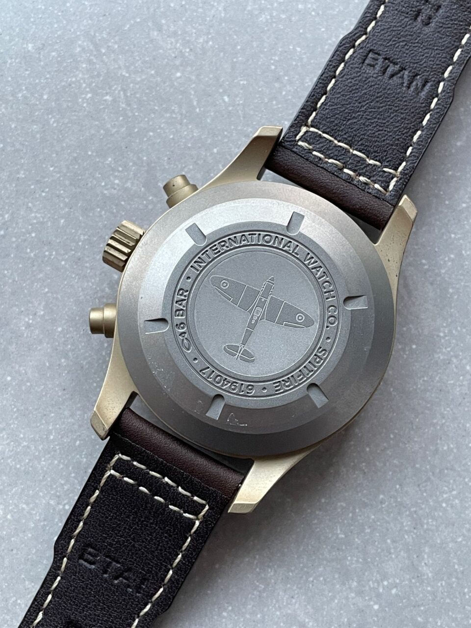 Pilot Chrono Spitfire IW387902 Bronze ZF 1:1 Best Edition Green Dial on Brown Leather Strap A7750 - Image 12