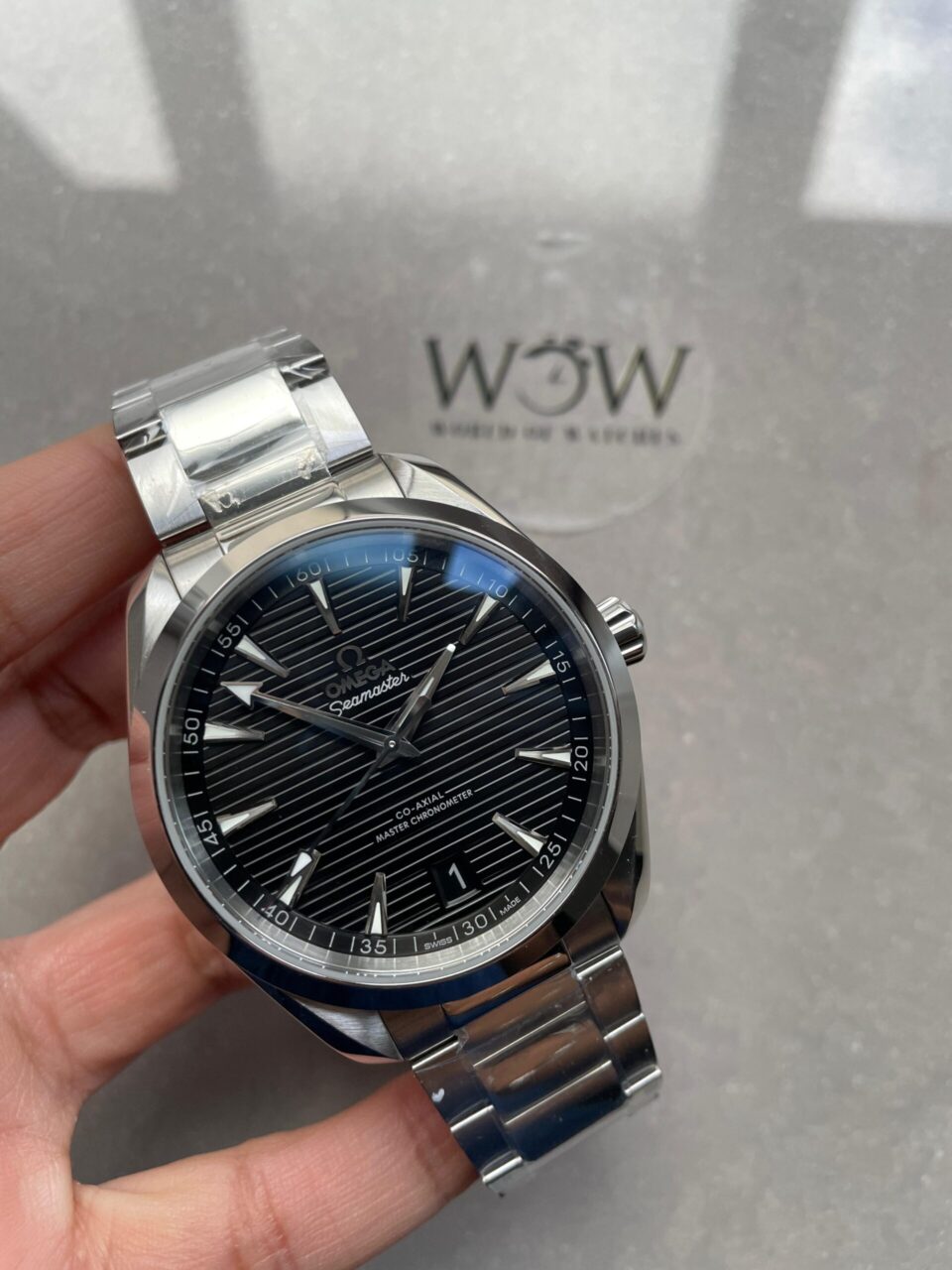 AQUA TERRA 150M MASTER CHRONOMETERS VSF 1:1 BEST EDITION BLACK DIAL SILVER SECOND HAND ON SS BRACELET A8900