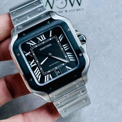 Santos de Cartier 40mm SS GF 1:1 Best Edition Gray Dial Black Bezel on SS Bracelet MIYOTA 9015