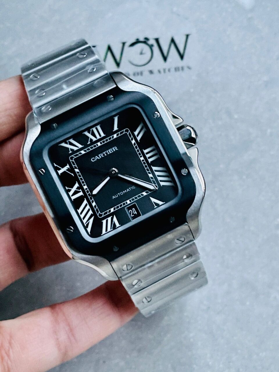 Santos de Cartier 40mm SS GF 1:1 Best Edition Gray Dial Black Bezel on SS Bracelet MIYOTA 9015