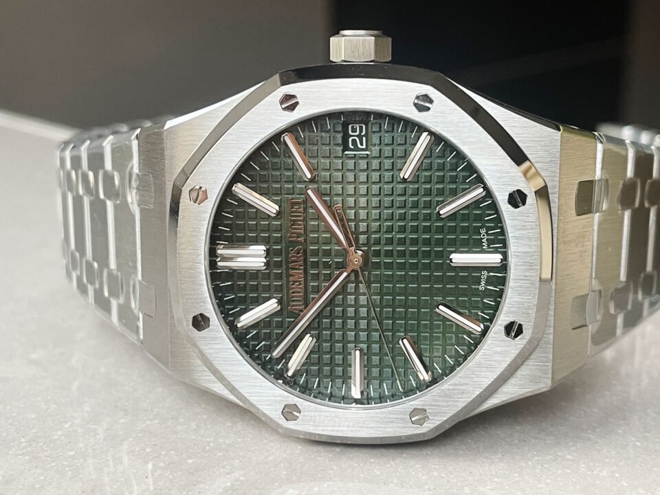 Royal Oak 41mm 15510 "50th Anniversary" SS ZF 1:1 Best Edition Green Textured Dial on SS Bracelet A4302 - Image 7