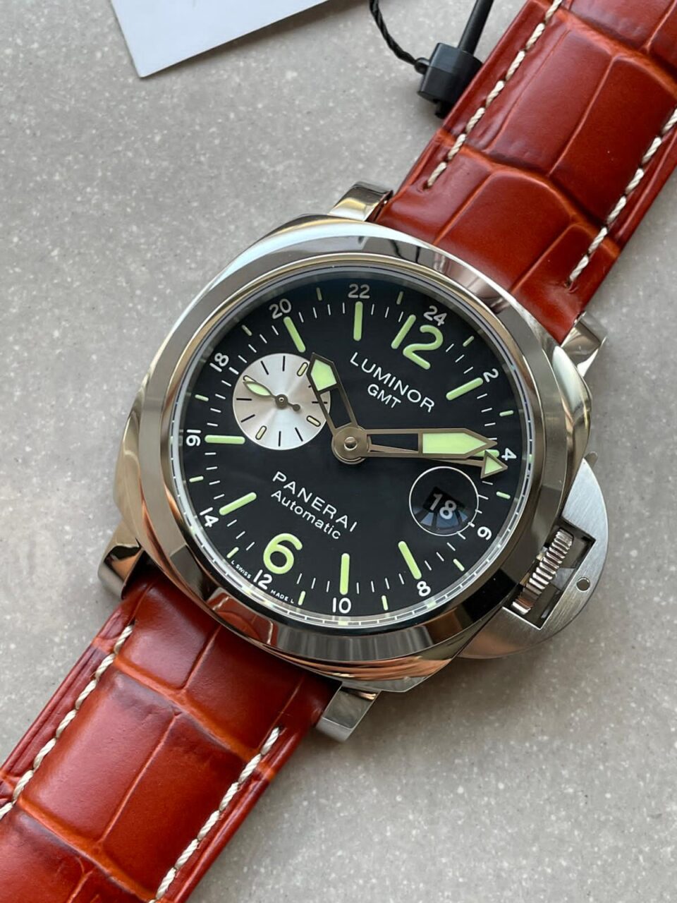 Luminor GMT 44mm PAM00088 SS Black Dial on Leather Strap VSF A7750 pam088 - Image 3