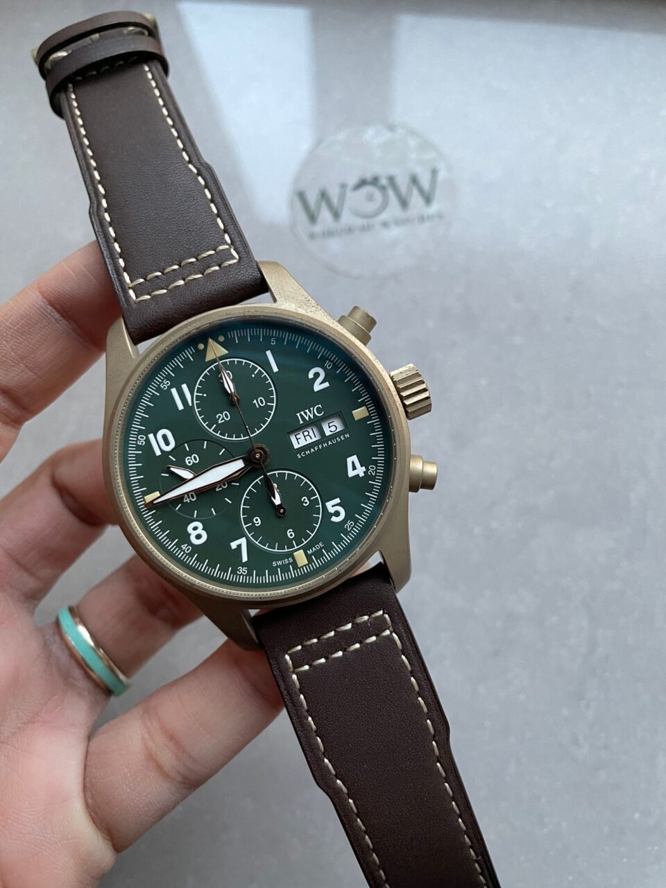 Pilot Chrono Spitfire IW387902 Bronze ZF 1:1 Best Edition Green Dial on Brown Leather Strap A7750