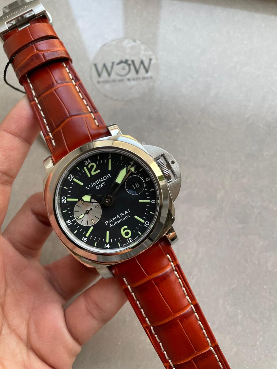 Luminor GMT 44mm PAM00088 SS Black Dial on Leather Strap VSF A7750 pam088 - Image 2