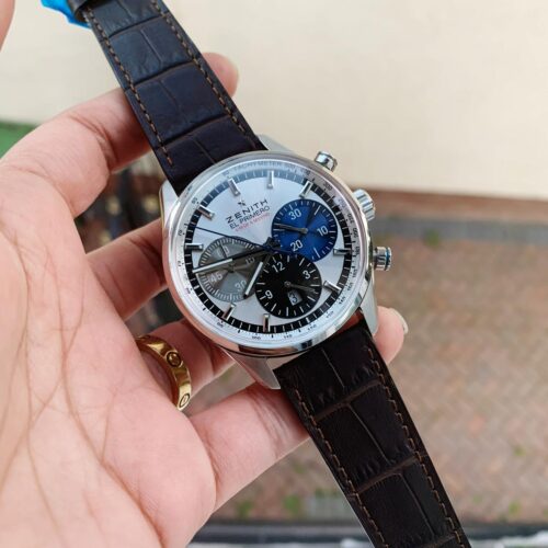 El Primero Chrono SS White Dial on Black Leather Strap A7750