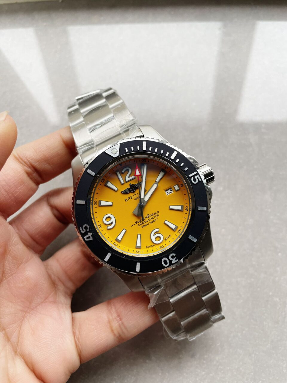 Superocean Automatic 44 TF 1:1 Best Edition Yellow Dial Black Bezel on SS Strap A2824