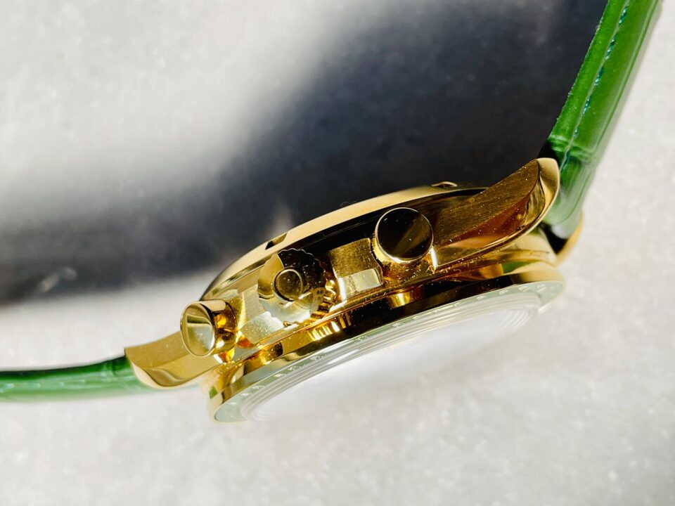 Speedmaster Moonwatch in Moonshine Gold YG RMF Best Edition Green Dial on Green Leather Strap Manual Chrono - Image 9