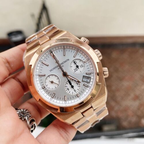 Overseas chronograph Rose gold Strap Rose Gold bezel on White dial