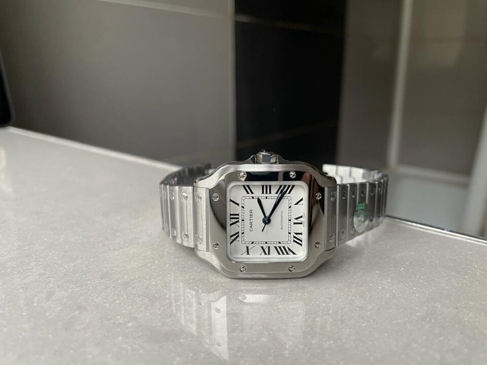 Santos de Cartir 35mm 2018 BVF 1:1 Best Edition White Dial on SS Bracelet MIYOTA 9015 - Image 4