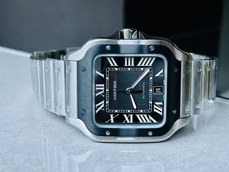Santos de Cartier 40mm SS GF 1:1 Best Edition Gray Dial Black Bezel on SS Bracelet MIYOTA 9015 - Image 4