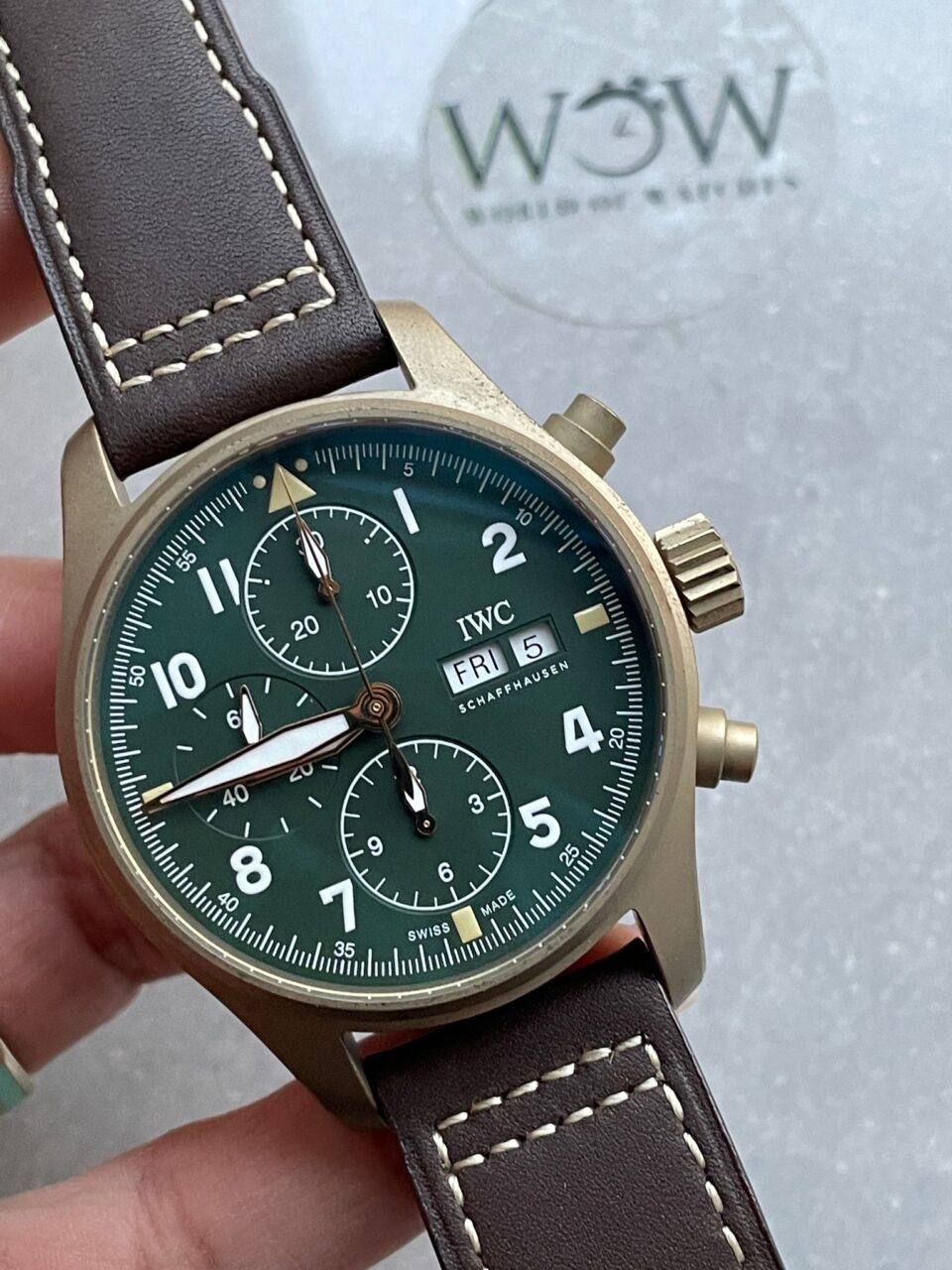 Pilot Chrono Spitfire IW387902 Bronze ZF 1:1 Best Edition Green Dial on Brown Leather Strap A7750 - Image 3