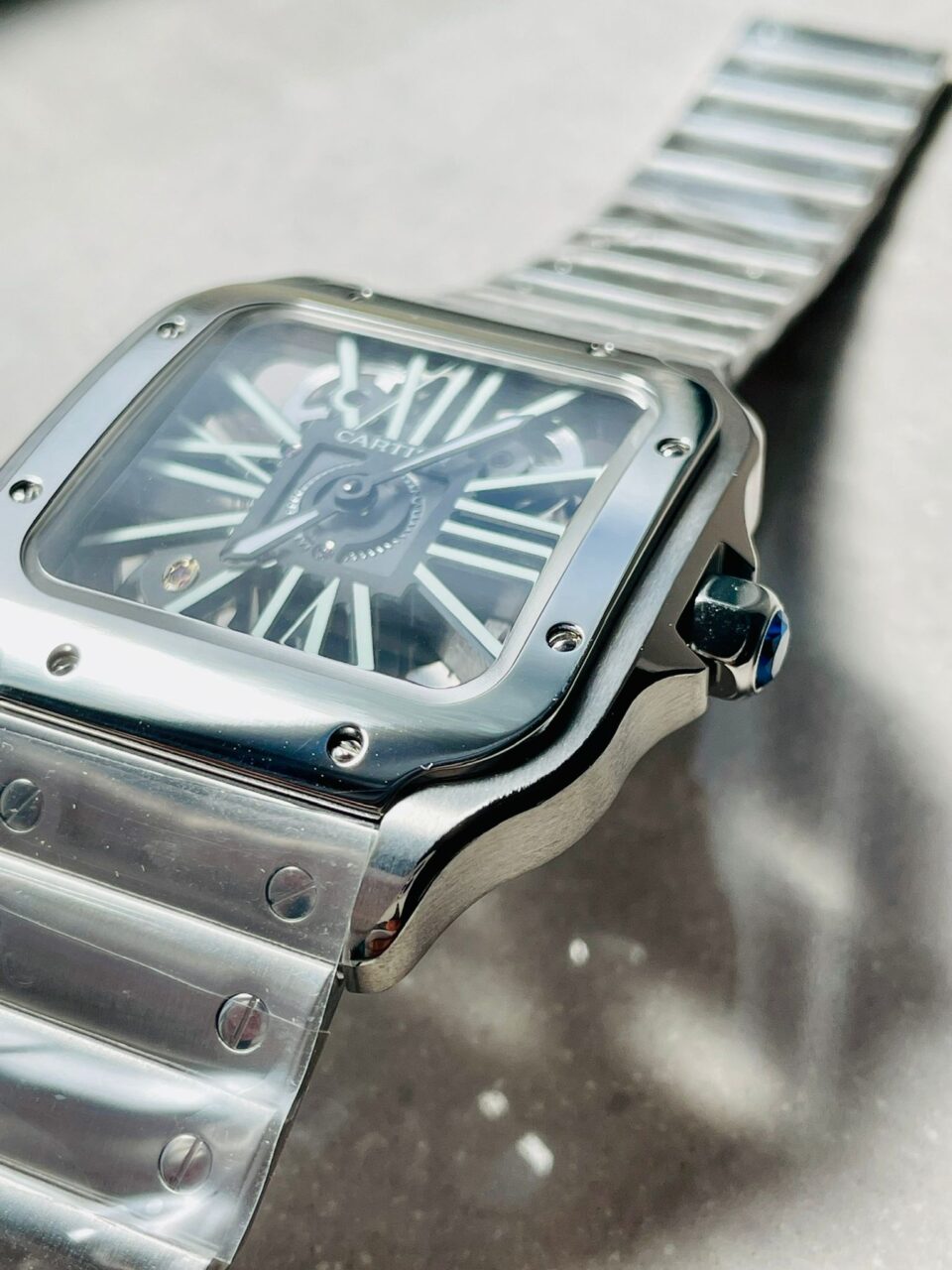 Santos skeleton SS TWF 40mm Best Edition Skeleton Dial on SS Bracelet Ronda Quartz - Image 3