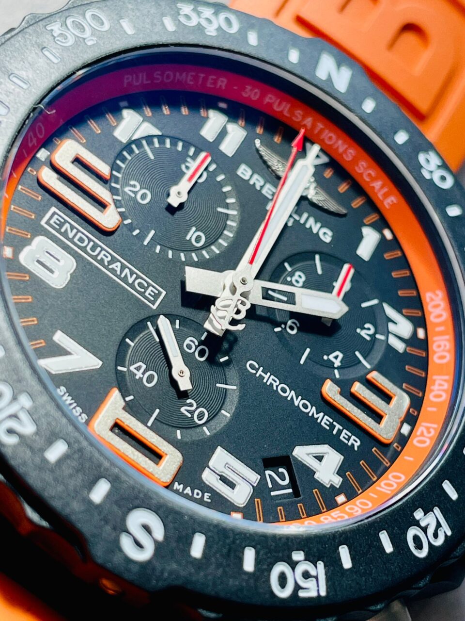 Endurance pro OGF 44mm Black dial orange Rubber Strap quartz movement - Image 4