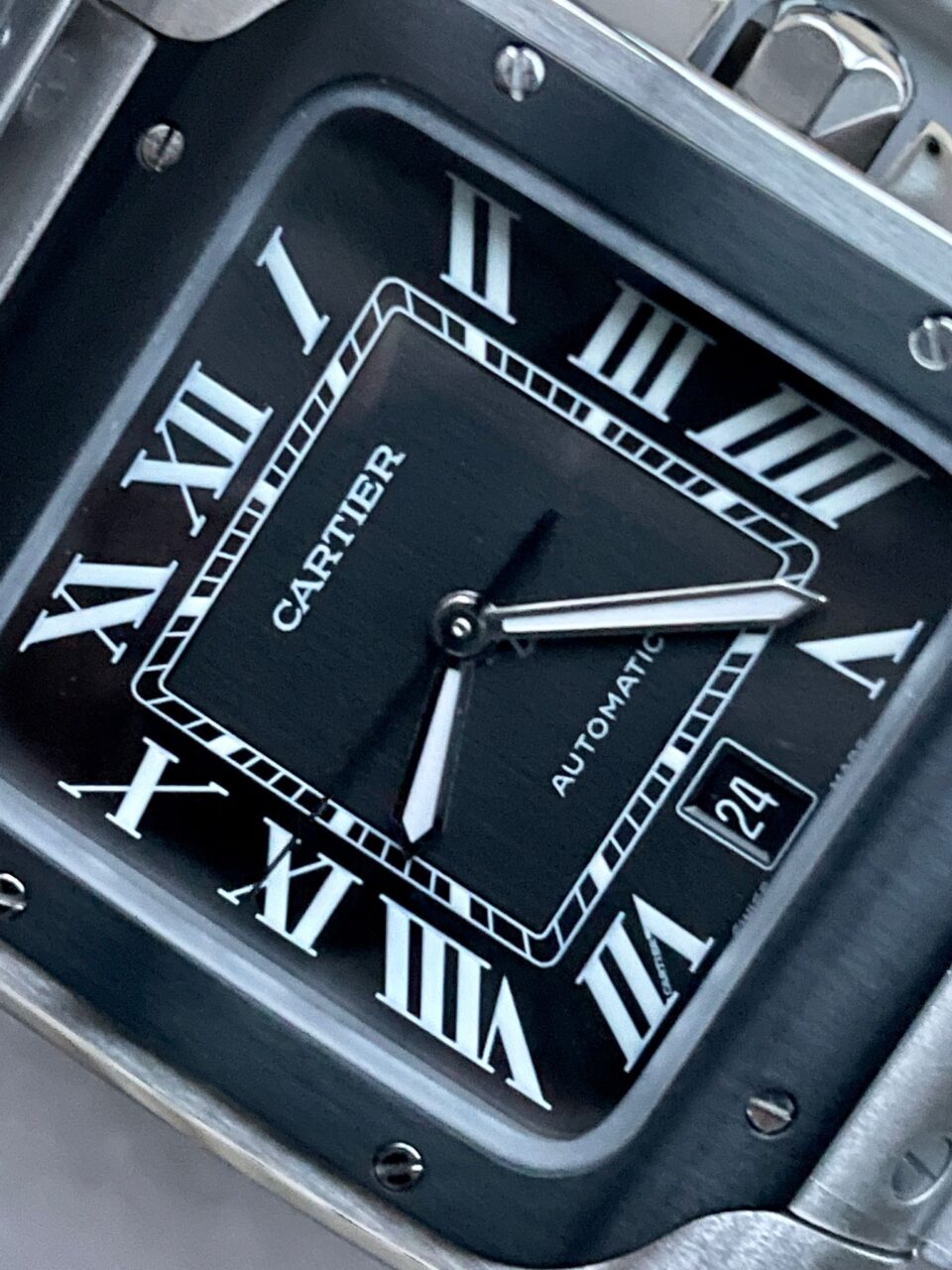 Santos de Cartier 40mm SS GF 1:1 Best Edition Gray Dial Black Bezel on SS Bracelet MIYOTA 9015 - Image 7