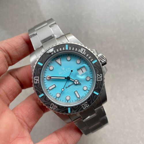 Submariner Sandblasted DIWF Best Edition Carbon Bezel Tiffany Blue Dial Dial on SS Bracelet VR3135