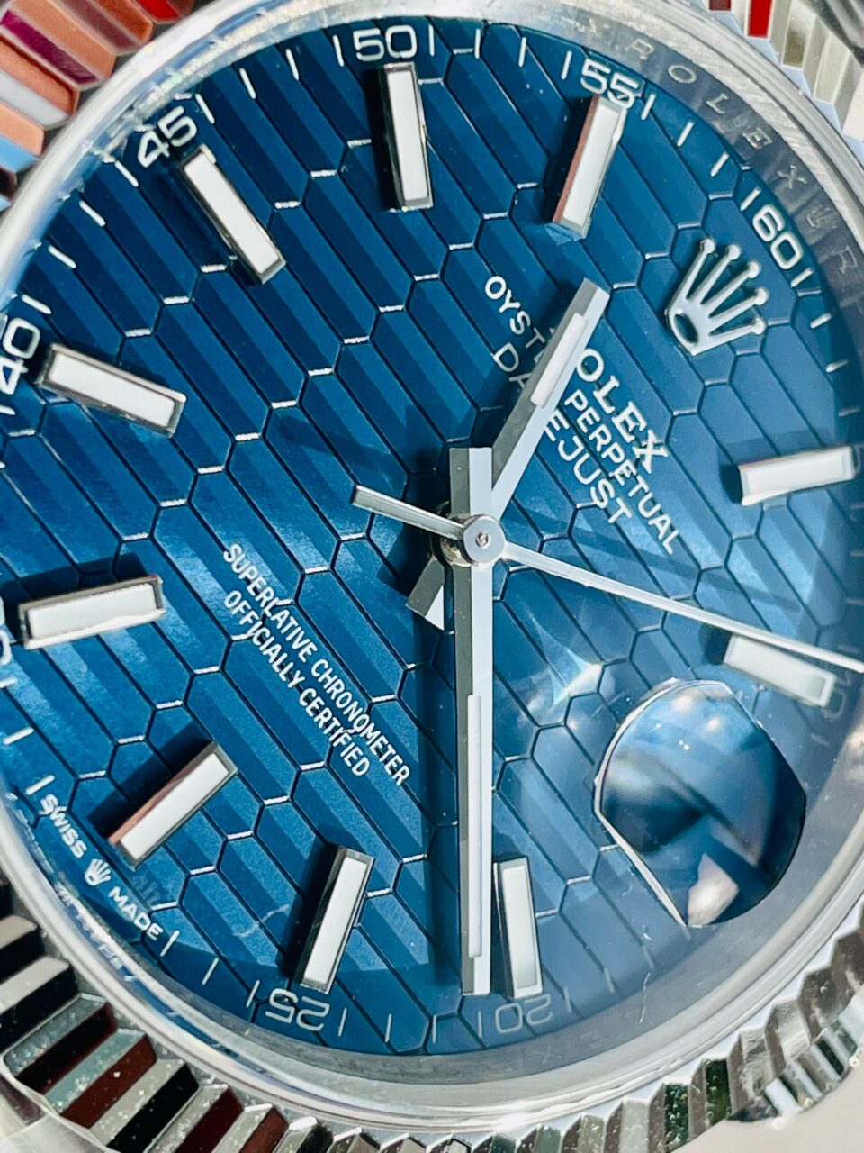 DateJust 41  SS VSF 1:1 Best Edition 904L Steel Blue Textured Dial on SS Jubilee bracelet - Image 7
